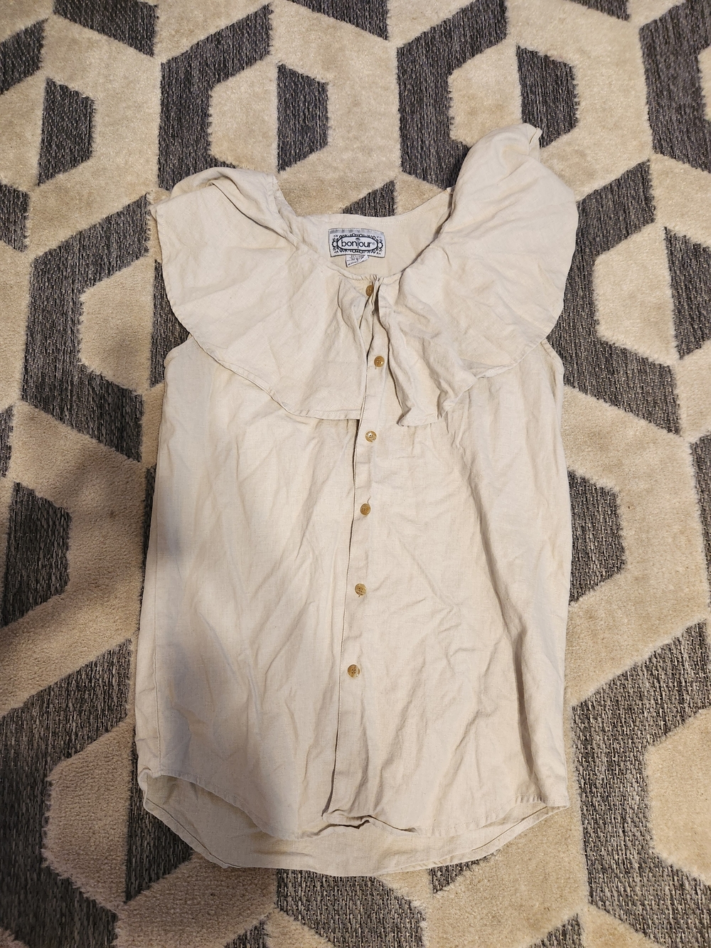 BonJour Cream Ruffle-Collar Button Front Blouse